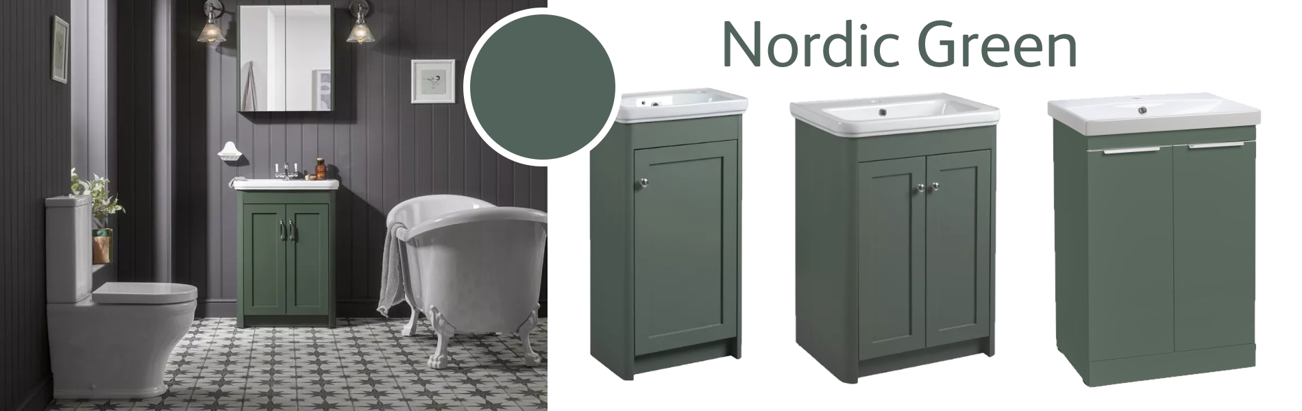 Nordic Green bathroom cabinets from Roper Rhodes