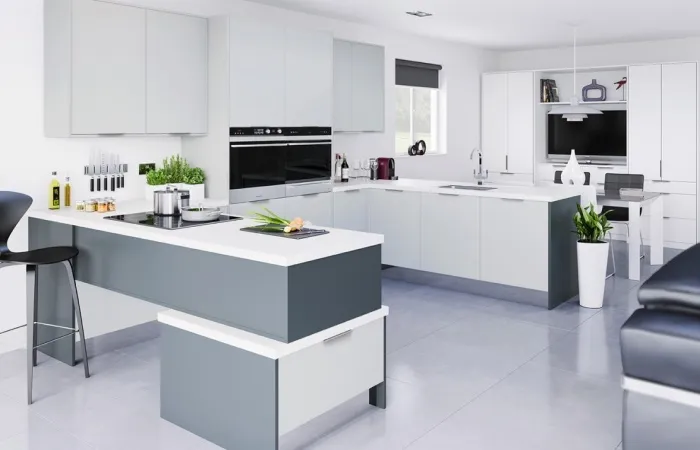 Calypso Light Grey Matt Door with Graphite Zeluso Panel